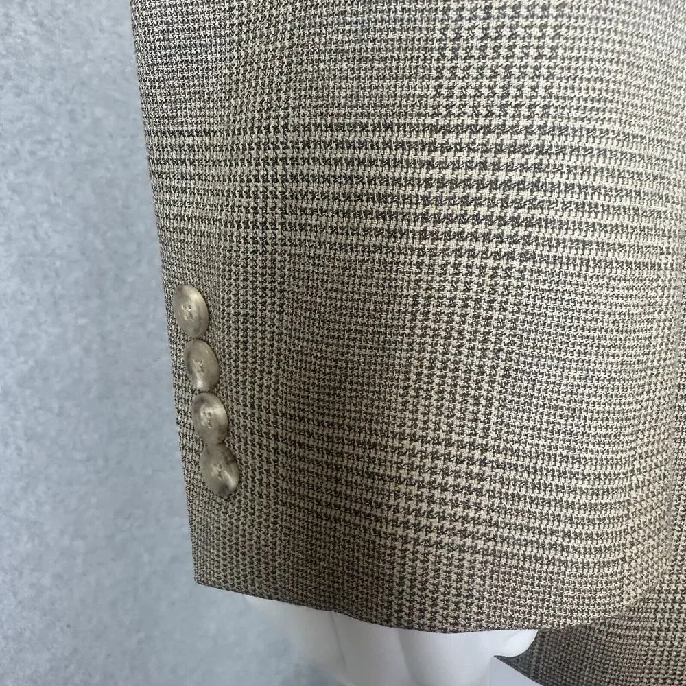 Hart Schaffner Marx Sport‎ Coat Men 46L Brown Plaid Wool Union Made USA Career